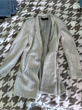 Zara Light Gray Herringbone Women's Blazer Coat